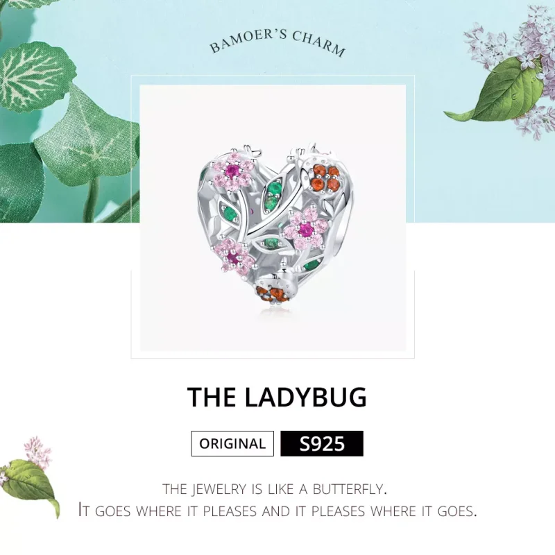 (bild till) Pandora Stil Berlock Nyckelpiga Och Blommor - Bsc117 - View 5