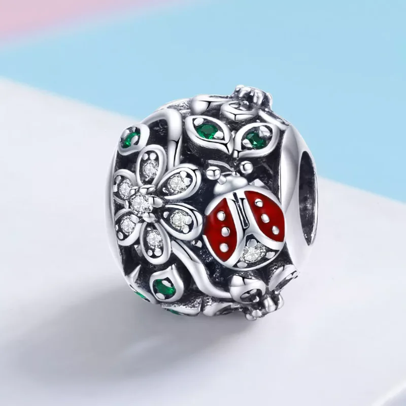 (bild till) Pandora Stil Berlock Nyckelpigor Och Blommor - Scc926 - View 2