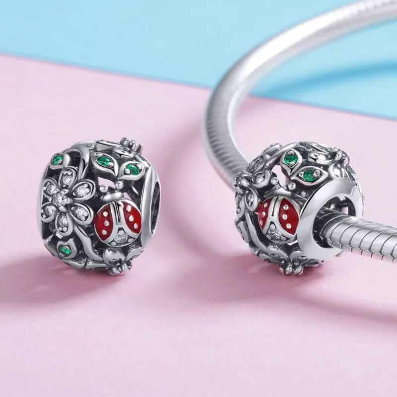 (bild till) Pandora Stil Berlock Nyckelpigor Och Blommor - Scc926 - View 4