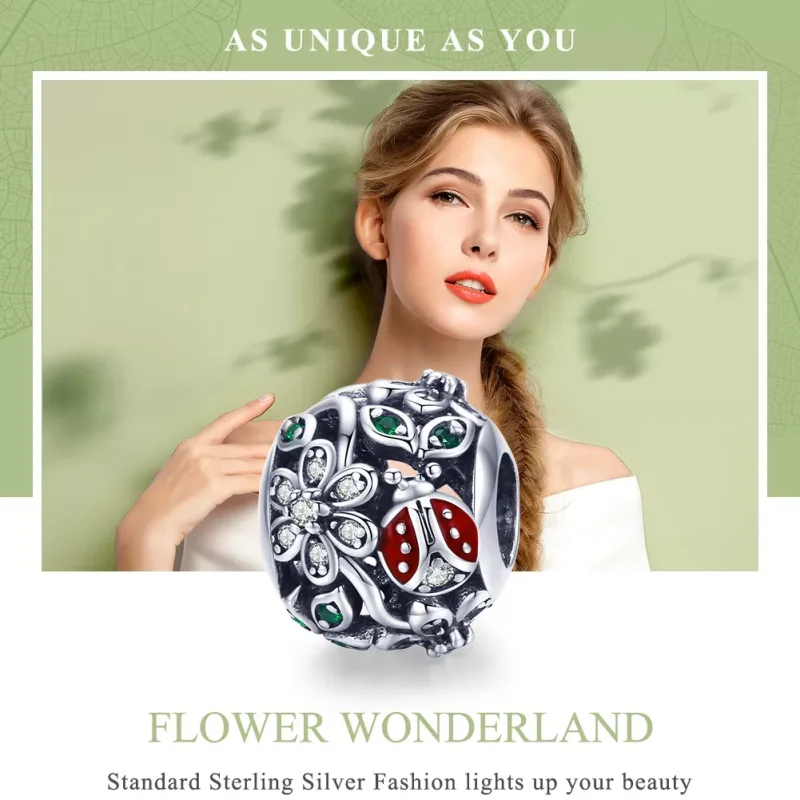 (bild till) Pandora Stil Berlock Nyckelpigor Och Blommor - Scc926 - View 6