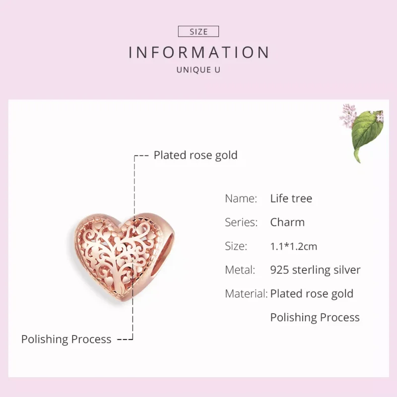 (bild till) Pandora Stil Berlock Rose Släktträd 14 Karat Roséguld - Bsc215 - View 7