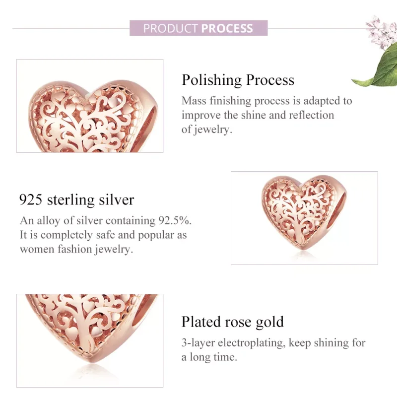 (bild till) Pandora Stil Berlock Rose Släktträd 14 Karat Roséguld - Bsc215 - View 8