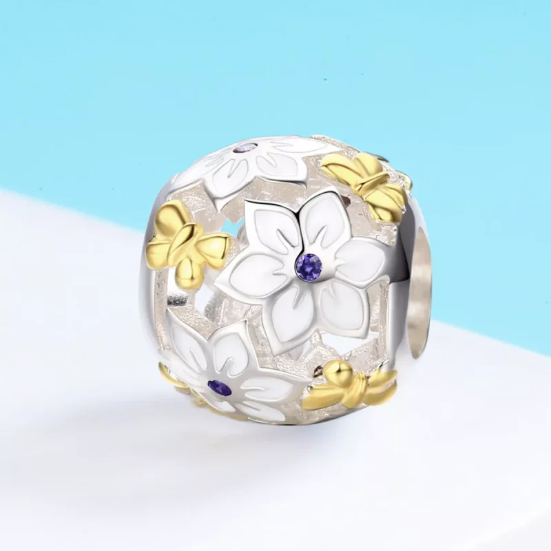 (bild till) Pandora Stil Berlock Tvåfärgat Blommor Och Fjärilar - Scc546 - View 3