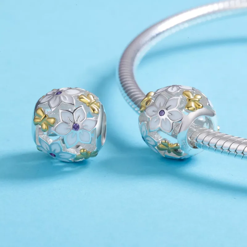 (bild till) Pandora Stil Berlock Tvåfärgat Blommor Och Fjärilar - Scc546 - View 5