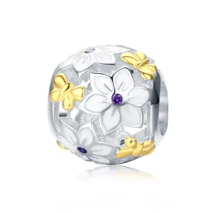 (bild till) Pandora Stil Berlock Tvåfärgat Blommor Och Fjärilar - Scc546