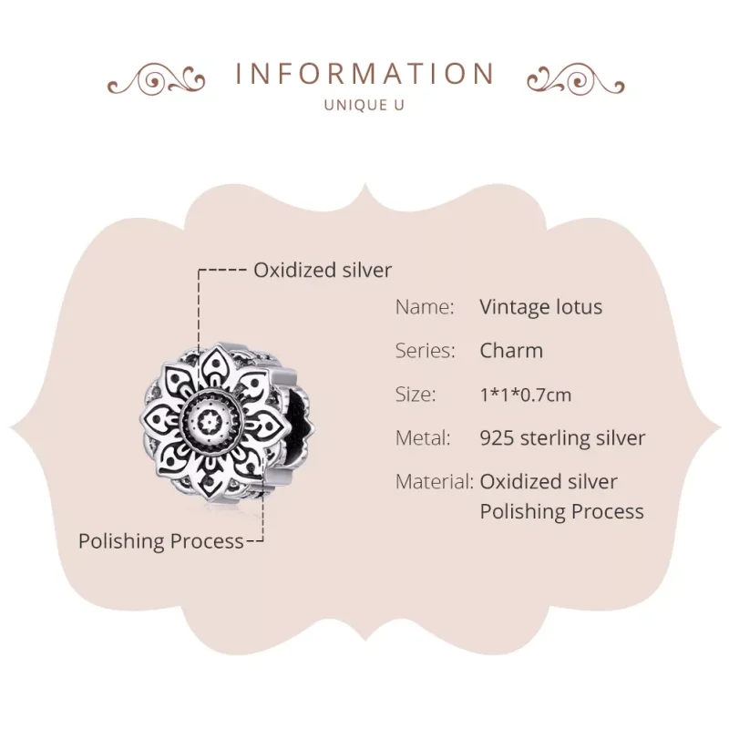 (bild till) Pandora Stil Berlock Vintage Lotus - Scc1823 - View 6