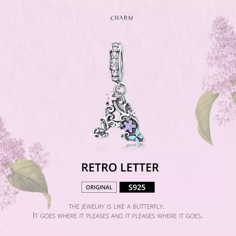 (bild till) Pandora Stil Hängberlock Blommebrev A - Scc1273 - View 2