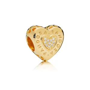 (bild till) Pandora Berlock Pandora Signature Heart, Shine ™ 14 Karats Guldpläterad - 767375Cz