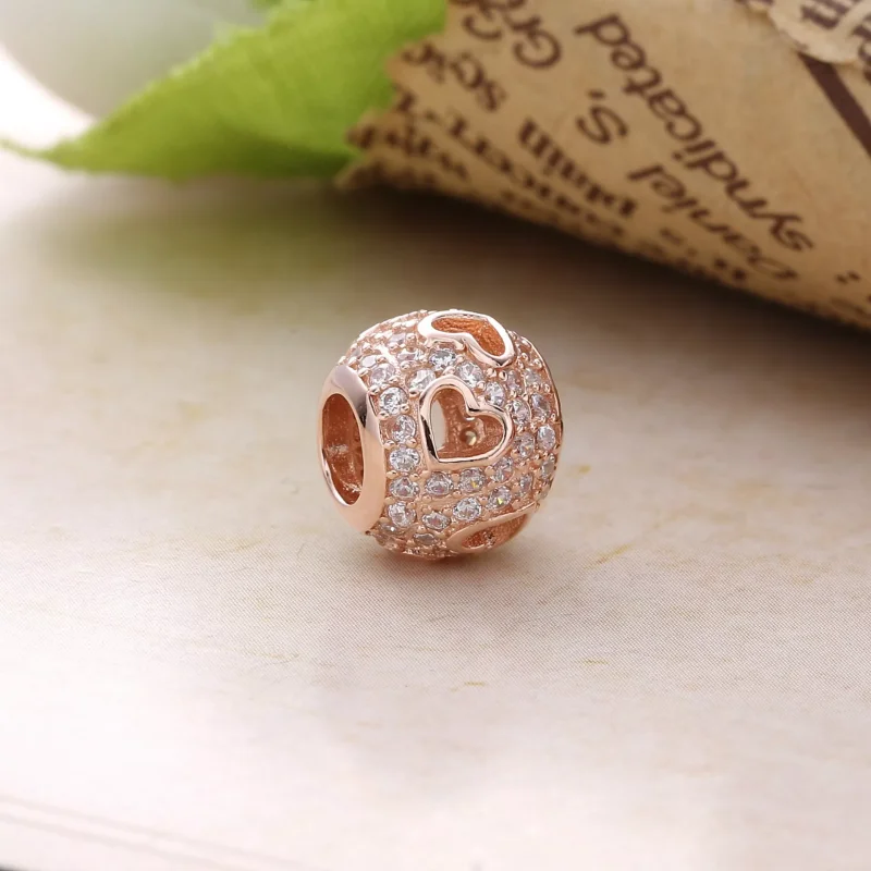 (bild till) Pandora Berlock Tumlande Hjärtan 14 Karat Roséguld - 781426Cz - View 2