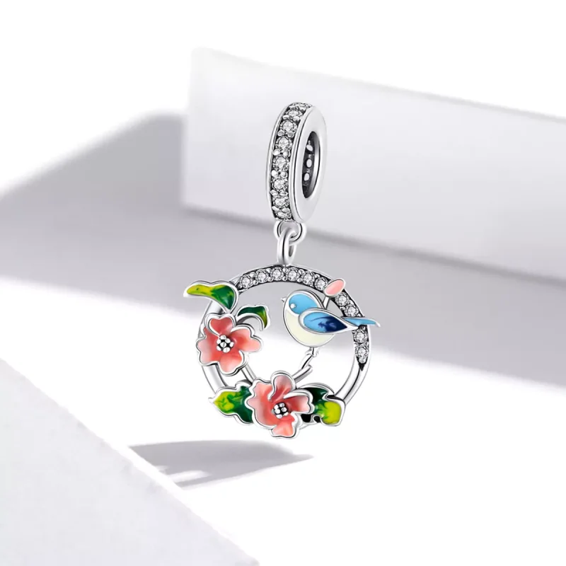 (bild till) Pandora Stil Hängberlock Fåglar Och Blommor - Scc1726 - View 2