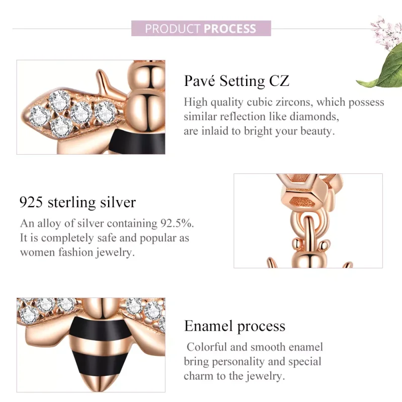 (bild till) Pandora Stil Hängberlock Litet Bi 14 Karat Roséguld - Bsc370 - View 8