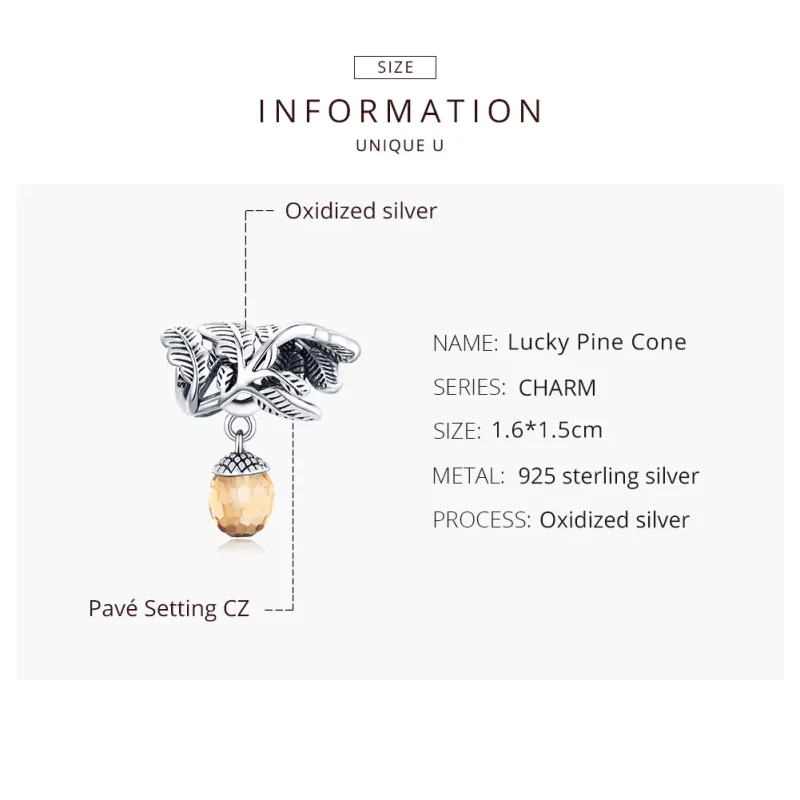 (bild till) Pandora Stil Hängberlock Lucky Pine Cone - Bsc336 - View 8