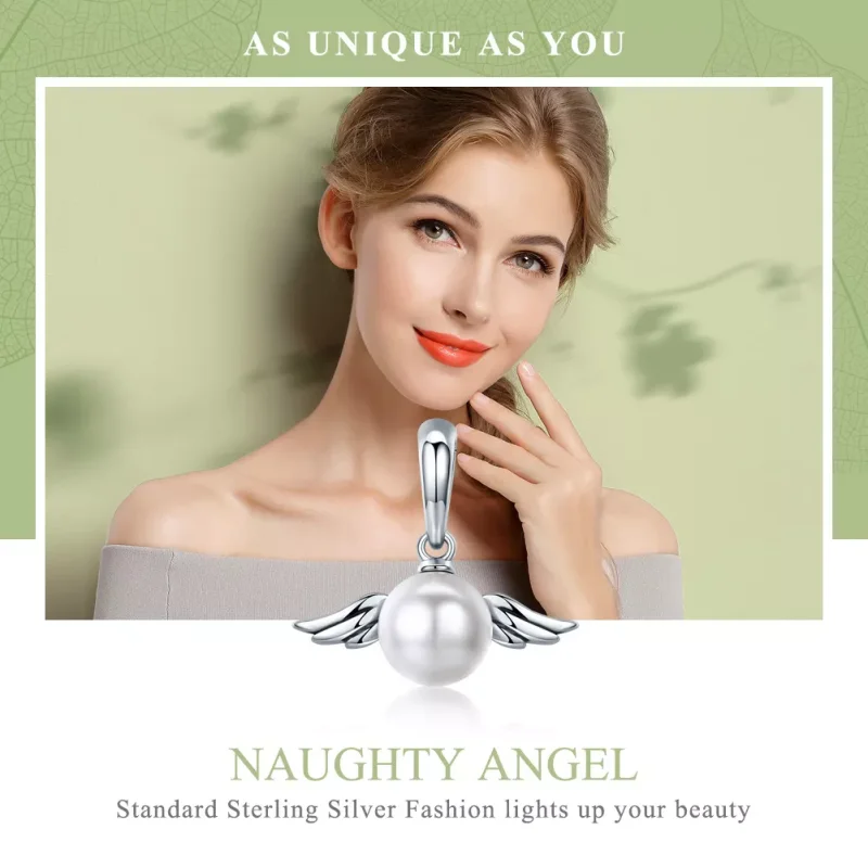 (bild till) Pandora Stil Hängberlock Pearl Angel Wings - Scc381 - View 5