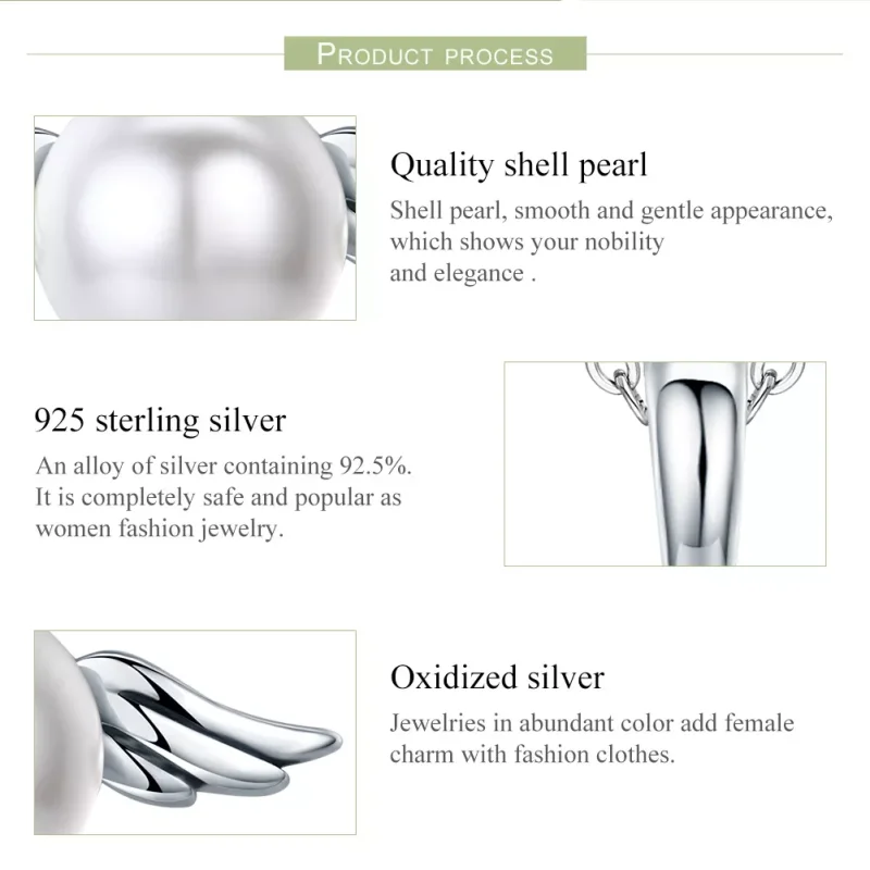 (bild till) Pandora Stil Hängberlock Pearl Angel Wings - Scc381 - View 6