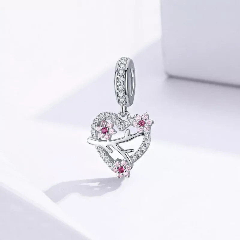 (bild till) Pandora Stil Hängberlock Plommon Blossom Hjärta - Bsc151 - View 2