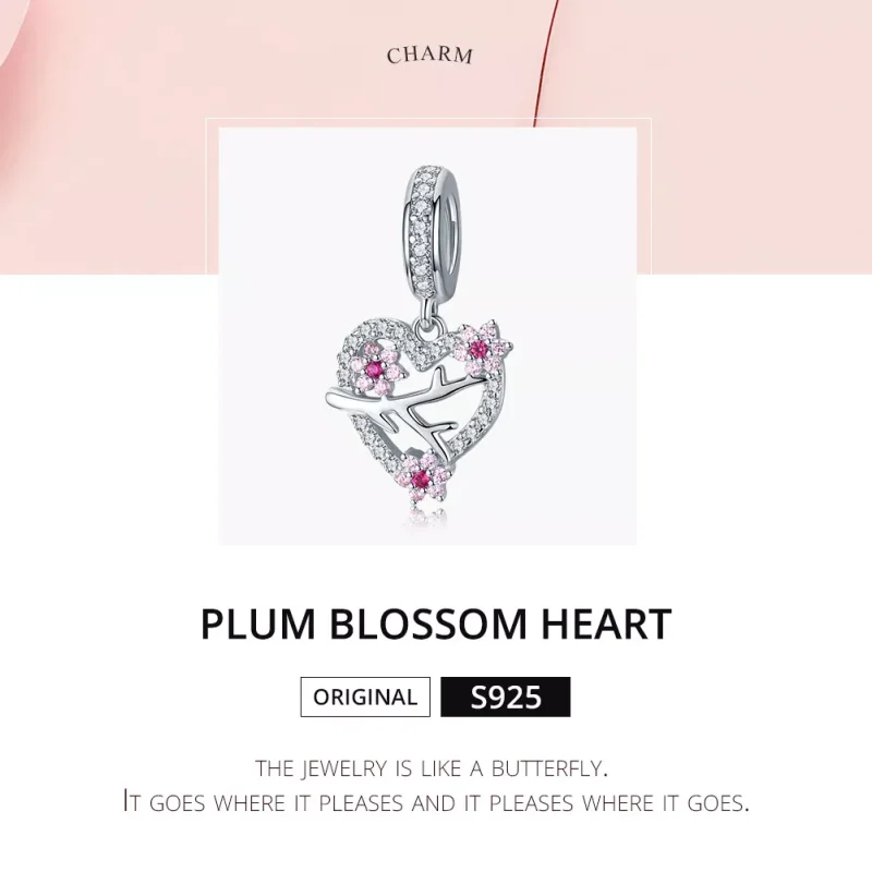 (bild till) Pandora Stil Hängberlock Plommon Blossom Hjärta - Bsc151 - View 6