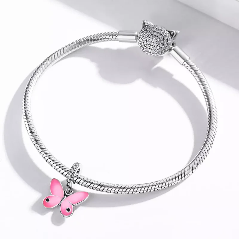 (bild till) Pandora Stil Hängberlock Rosa Fjäril - Scc1728 - View 3