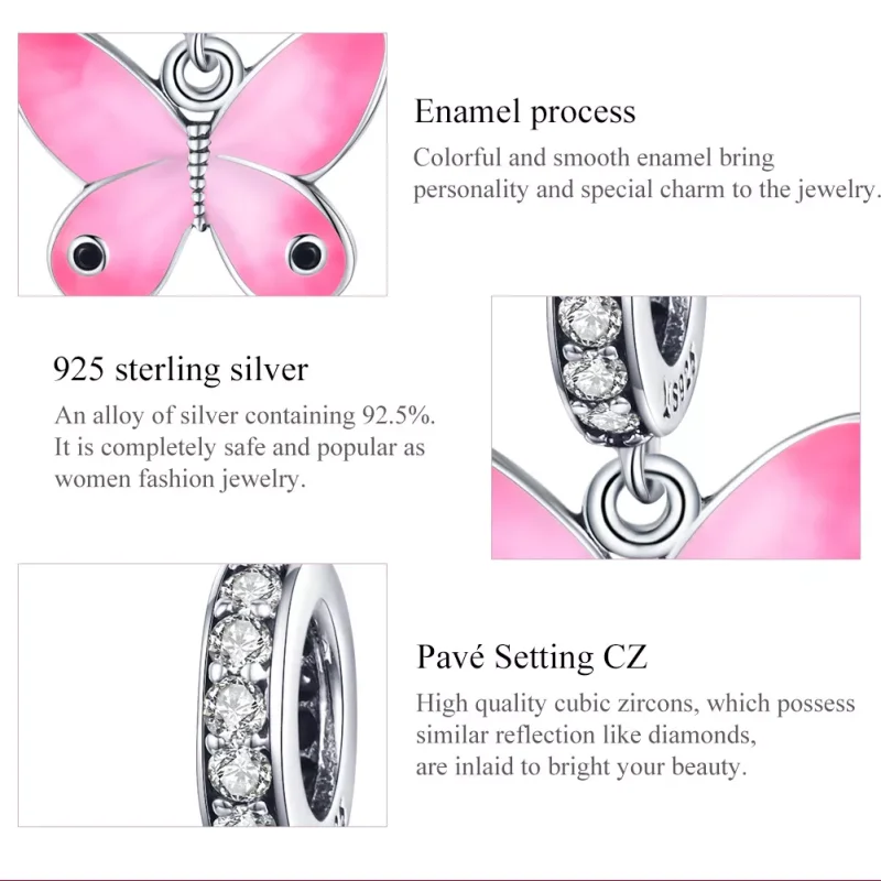 (bild till) Pandora Stil Hängberlock Rosa Fjäril - Scc1728 - View 7