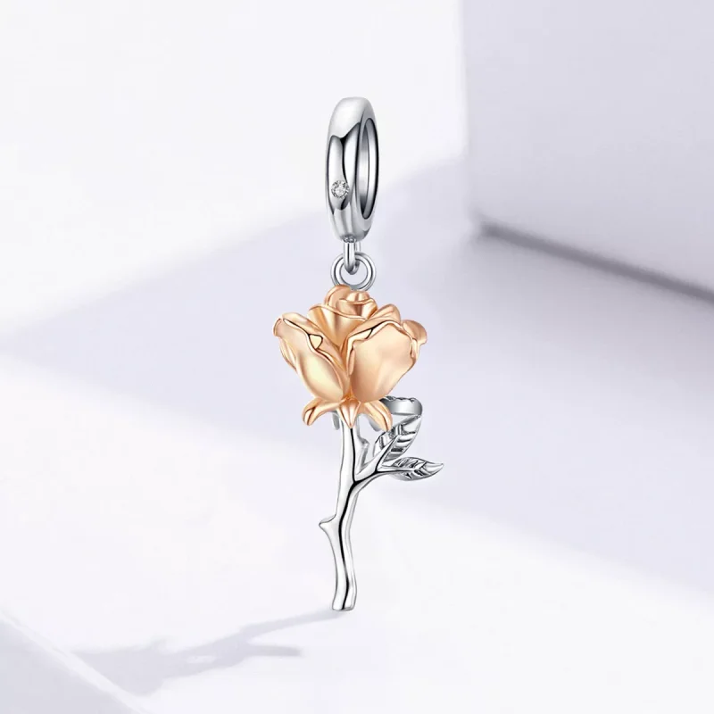 (bild till) Pandora Stil Hängberlock Tvåfärgat Älskare Rosblommor - Bsc145 - View 2