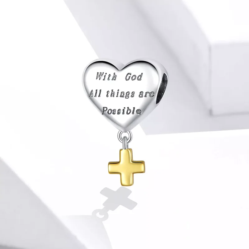 (bild till) Pandora Stil Hängberlock Tvåfärgat Med Gud Är Allt Möjligt - Bsc309 - View 2