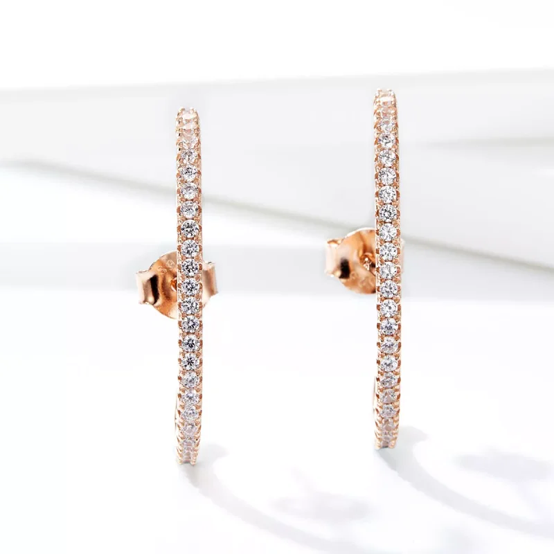 (bild till) Pandora Stil Creoler Eleganta Radianer 14 Karat Roséguld - Sce548 - View 3