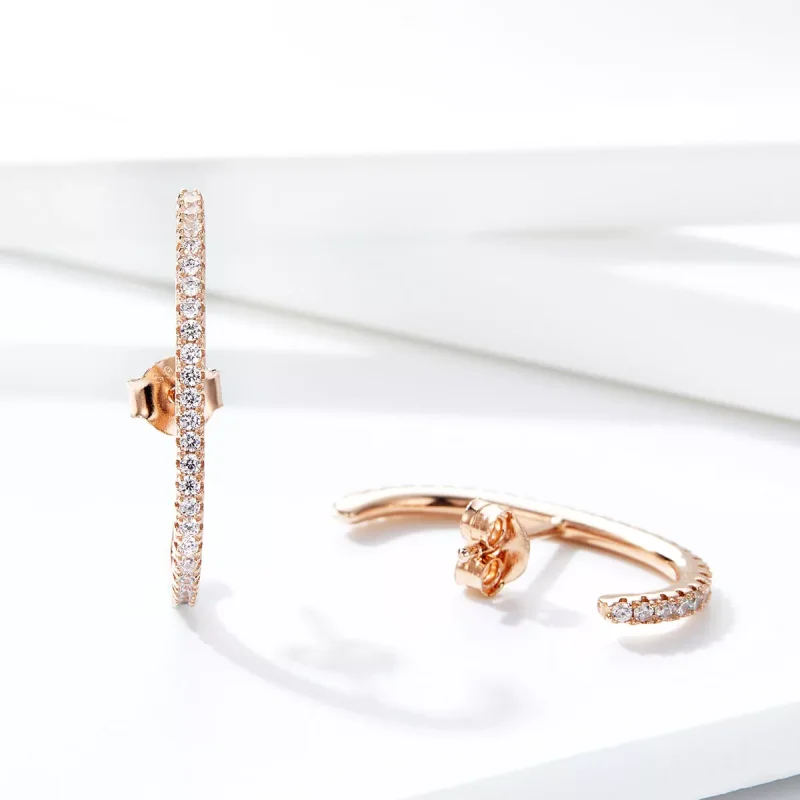 (bild till) Pandora Stil Creoler Eleganta Radianer 14 Karat Roséguld - Sce548 - View 4