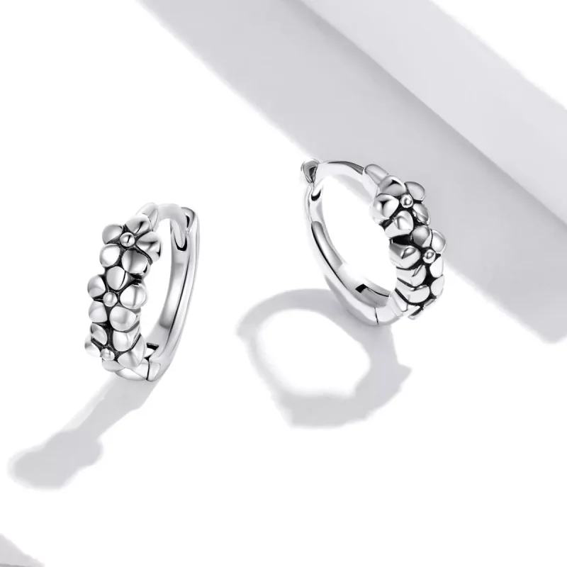 (bild till) Pandora Stil Creoler Enkla Silverblommor - Sce1154 - View 2