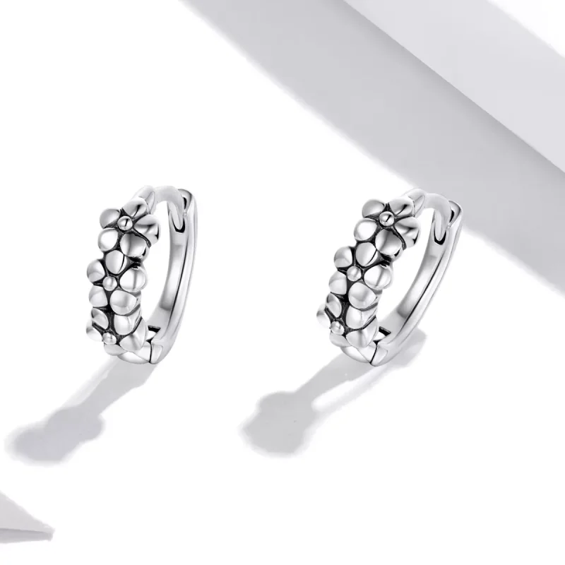 (bild till) Pandora Stil Creoler Enkla Silverblommor - Sce1154 - View 3