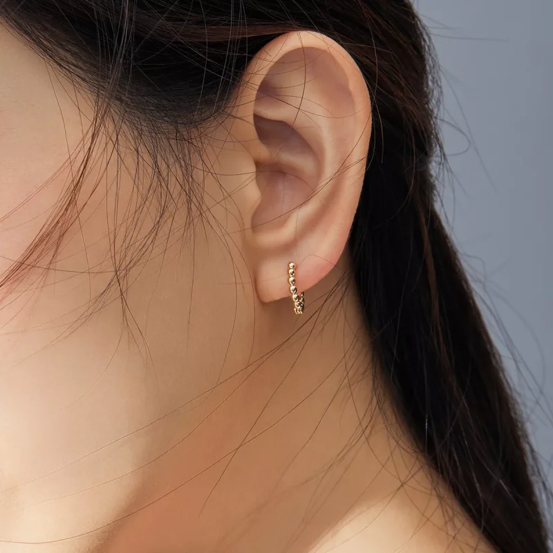 (bild till) Pandora Stil Creoler Liten Boll 14 Karats Guldpläterad - Sce807-B - View 7