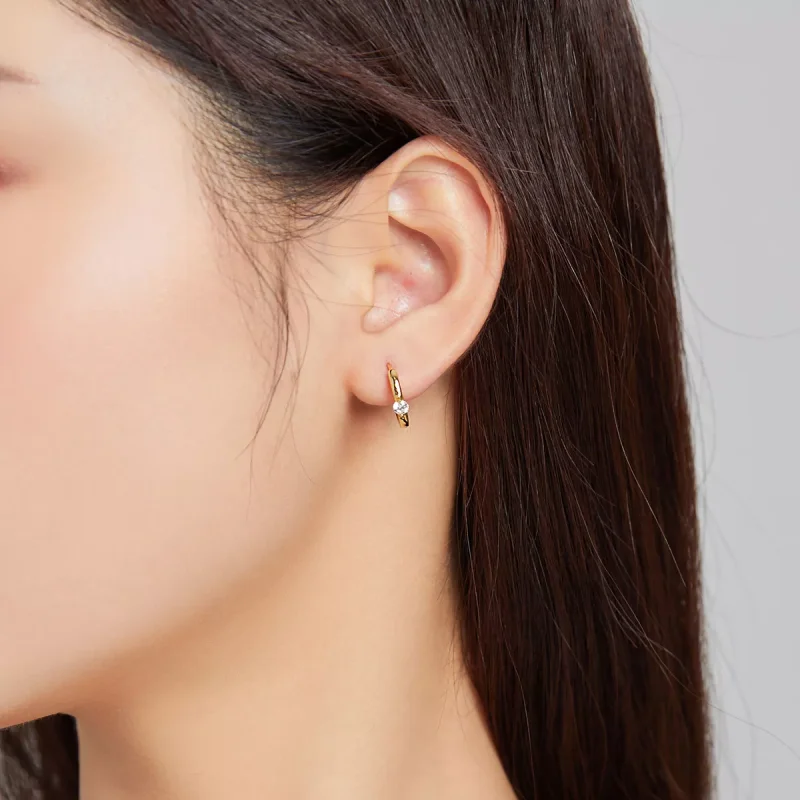 (bild till) Pandora Stil Creoler Lysande Diamant 14 Karats Guldpläterad - Sce1050-B - View 5