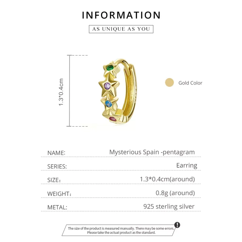 (bild till) Pandora Stil Creoler Mystiska Spanien Pentagram 14 Karats Guldpläterad - Sce1151 - View 4