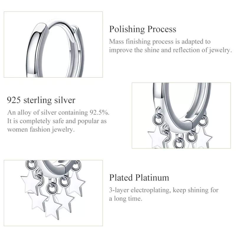 (bild till) Pandora Stil Creoler Stjärnor Tassel - Sce684 - View 2