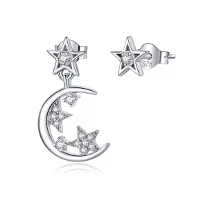 (bild till) Pandora Stil Örhängen Asymmetrisk Bright Star Moon - Sce813