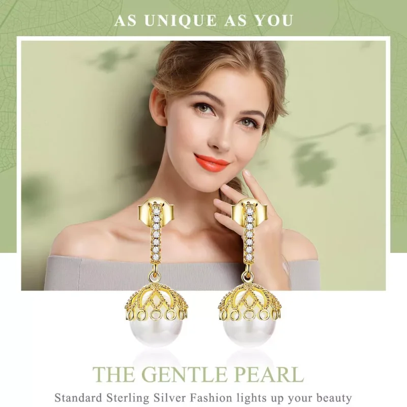 (bild till) Pandora Stil Örhängen Gentle Pearl 14 Karats Guldpläterad - Sce608 - View 2