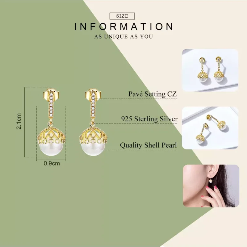 (bild till) Pandora Stil Örhängen Gentle Pearl 14 Karats Guldpläterad - Sce608 - View 3
