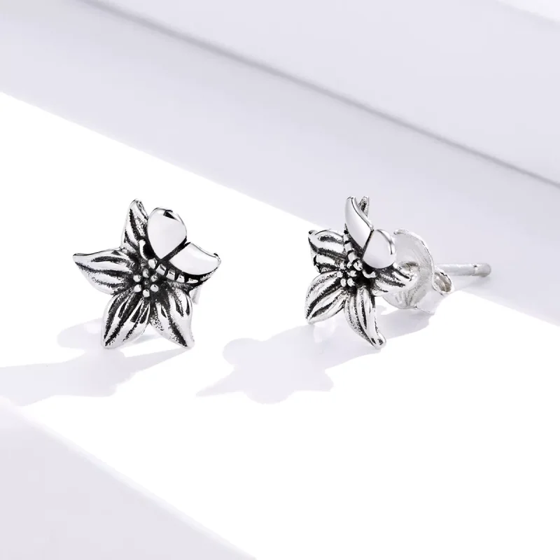 (bild till) Pandora Stil Stiftörhängen Butterfly Love Blommor - Sce887 - View 2