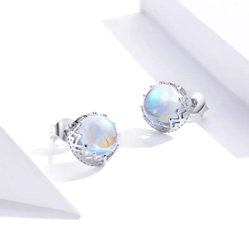(bild till) Pandora Stil Stiftörhängen Crown Moonstone - Sce877 - View 4