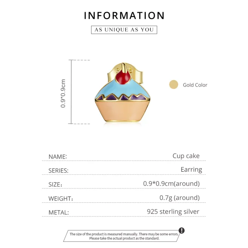 (bild till) Pandora Stil Stiftörhängen Cup Cake 14 Karats Guldpläterad - Sce1161 - View 4
