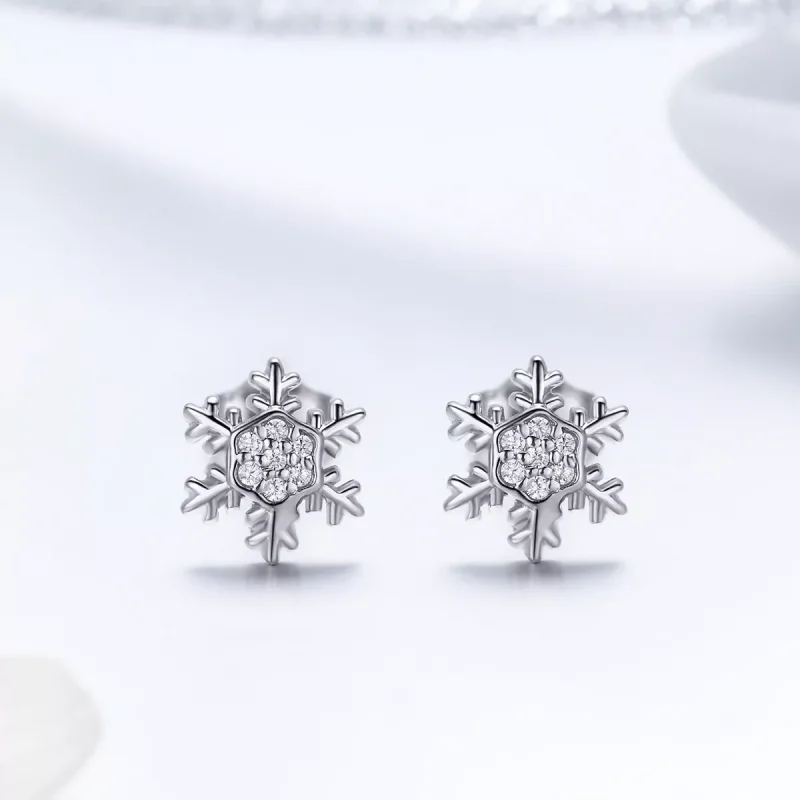 (bild till) Pandora Stil Stiftörhängen Eleganta Snöflingor - Bse009 - View 2