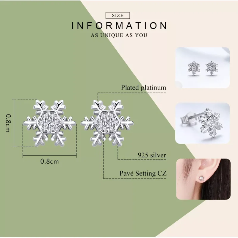 (bild till) Pandora Stil Stiftörhängen Eleganta Snöflingor - Bse009 - View 8