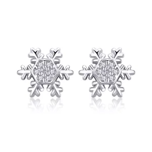 (bild till) Pandora Stil Stiftörhängen Eleganta Snöflingor - Bse009
