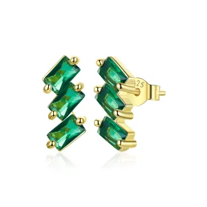 (bild till) Pandora Stil Stiftörhängen Emerald Solid 14 Karats Guldpläterad - Sce1051-Gn