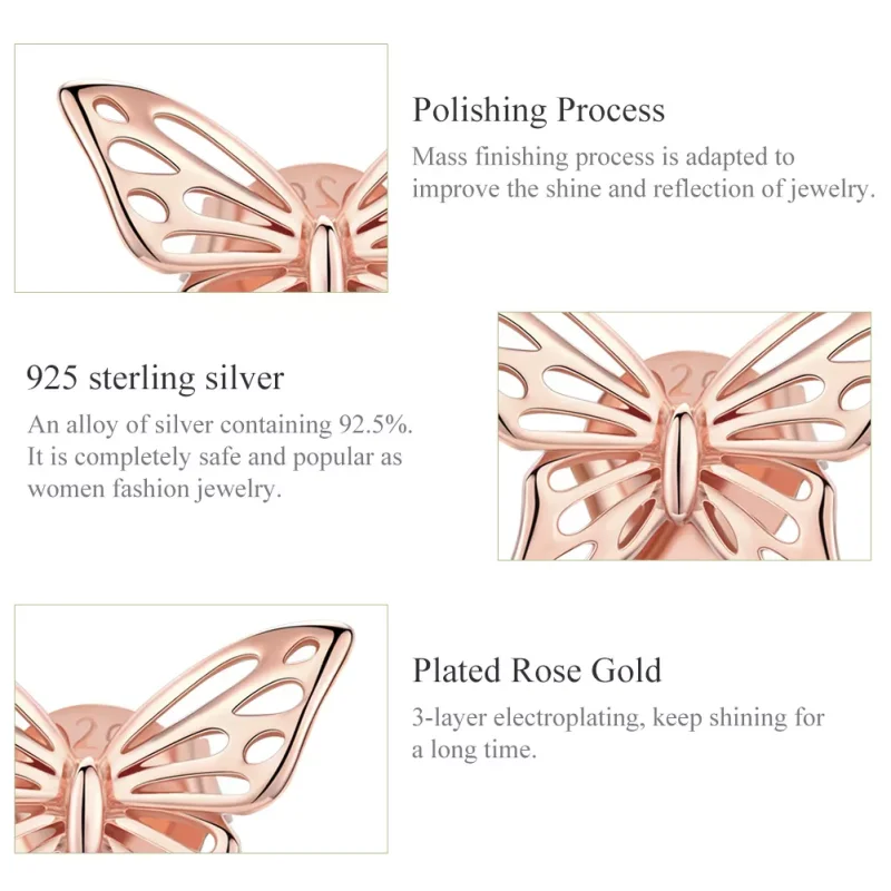 (bild till) Pandora Stil Stiftörhängen Fjäril 14 Karat Roséguld - Sce452-C - View 3