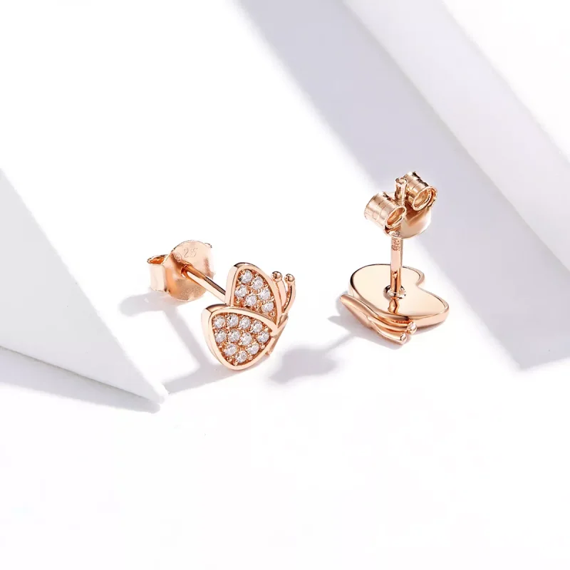 (bild till) Pandora Stil Stiftörhängen Fjäril 14 Karat Roséguld - Sce776 - View 2