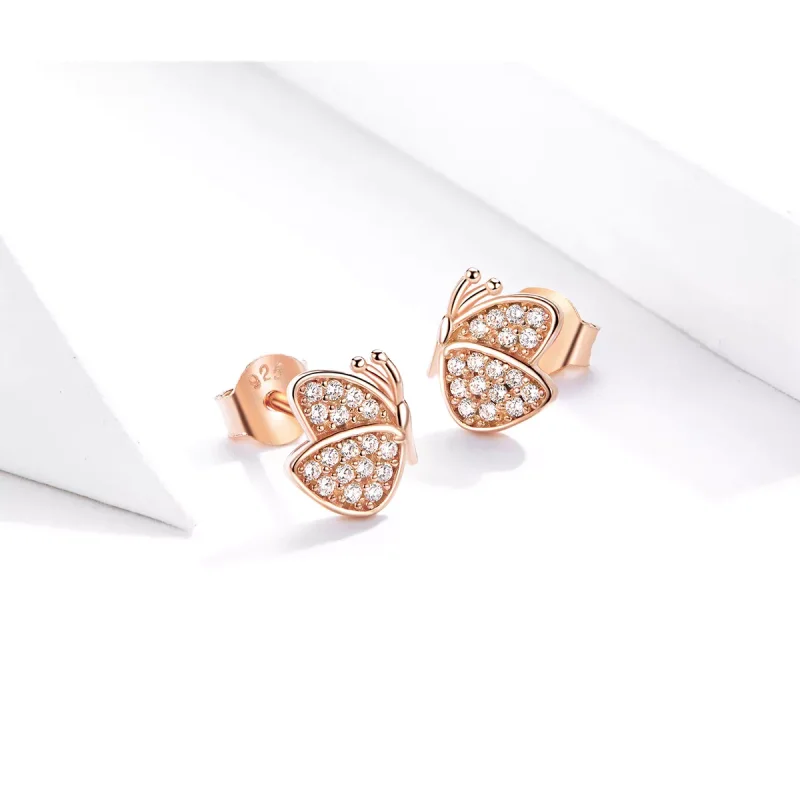 (bild till) Pandora Stil Stiftörhängen Fjäril 14 Karat Roséguld - Sce776 - View 3