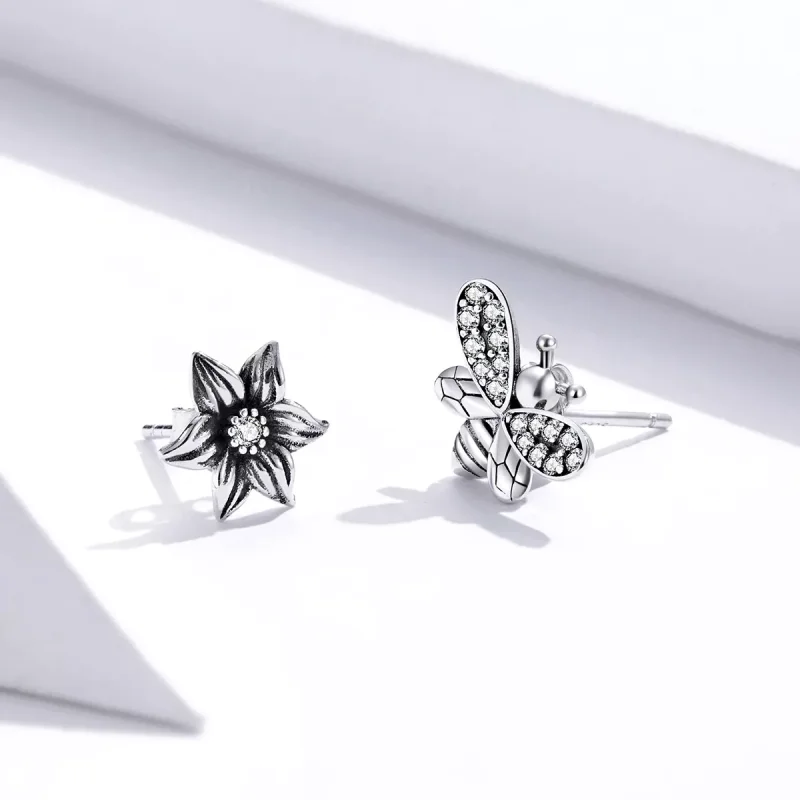 (bild till) Pandora Stil Stiftörhängen Fjäril Och Blomma - Sce884 - View 4