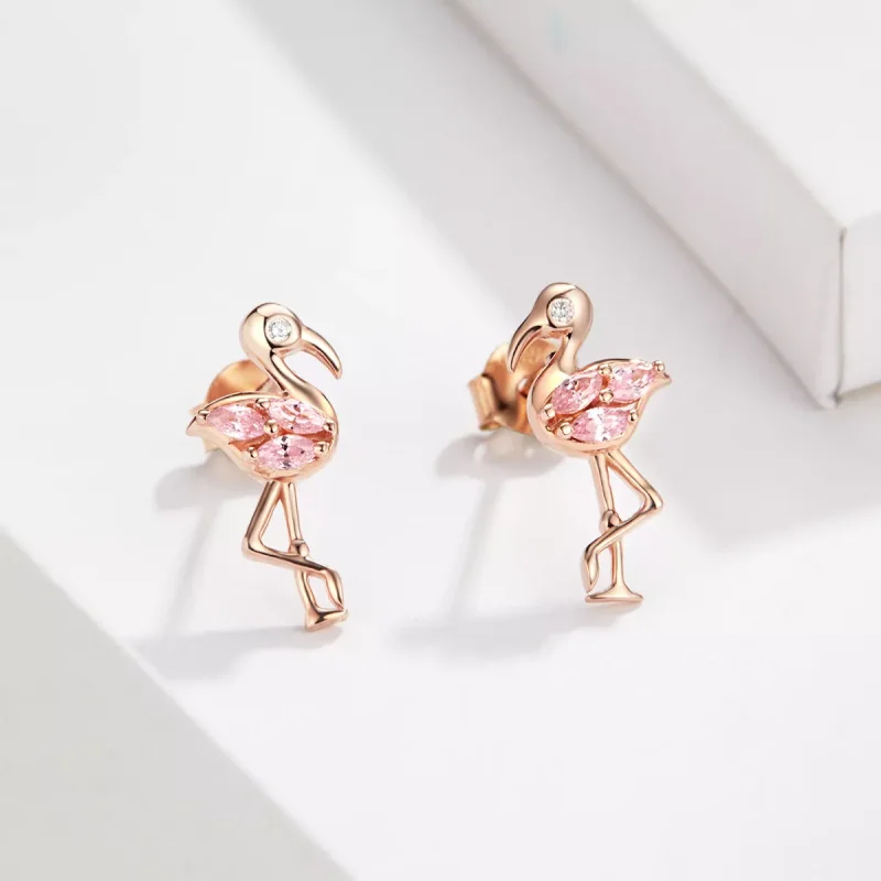 (bild till) Pandora Stil Stiftörhängen Flamingos 14 Karat Roséguld - Bse120 - View 4