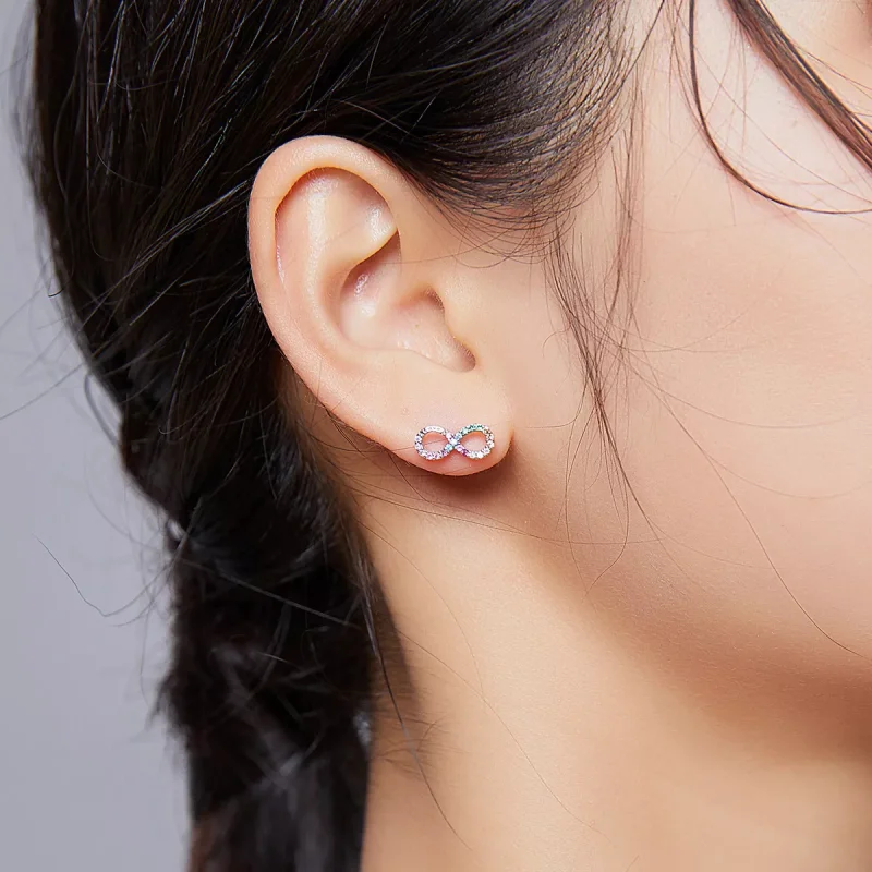 (bild till) Pandora Stil Stiftörhängen Färgglada Symbol För Oändlighet - Sce893 - View 7
