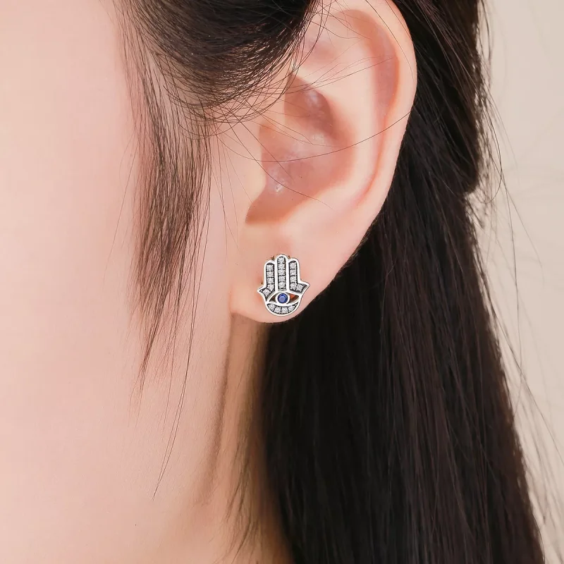 (bild till) Pandora Stil Stiftörhängen Hamsa Hand - Sce389 - View 4