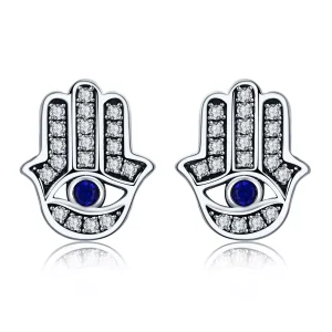 (bild till) Pandora Stil Stiftörhängen Hamsa Hand - Sce389